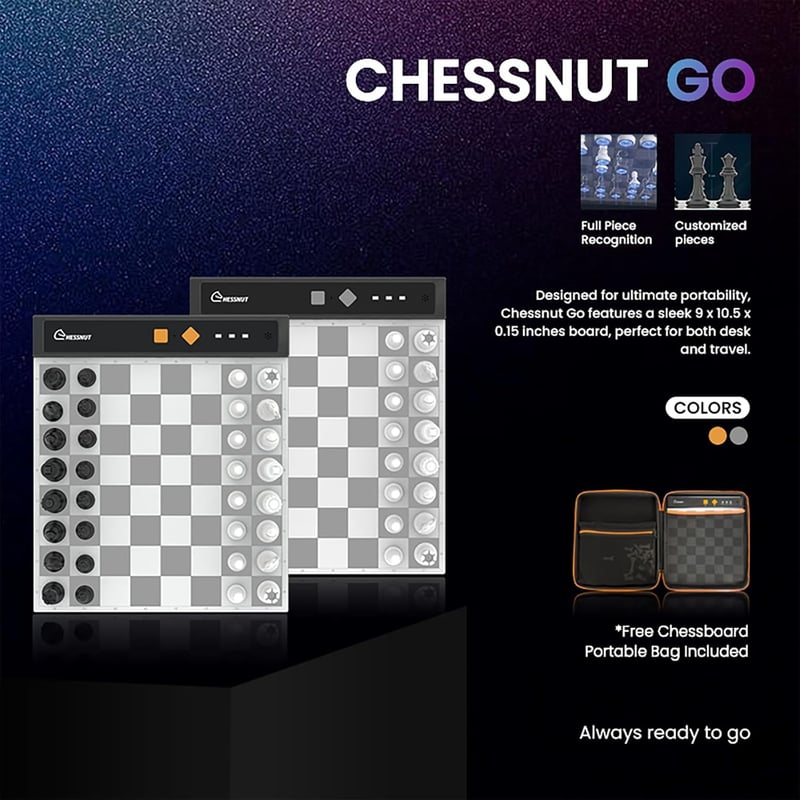 Chessnut Go Ultimate hordozható elektronikus sakkbábú mágneses rögzítéssel szürke