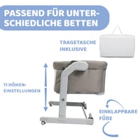 Pătuț co-sleeping Chicco Next2Me Magic Evo cu funcție de balansoar, laterală retractabilă, 11 trepte de înălțime, 4 roți, saltea și geantă de transport, bej 5