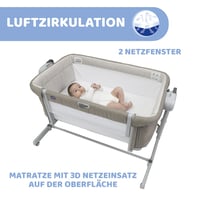 Pătuț co-sleeping Chicco Next2Me Magic Evo cu funcție de balansoar, laterală retractabilă, 11 trepte de înălțime, 4 roți, saltea și geantă de transport, bej 4