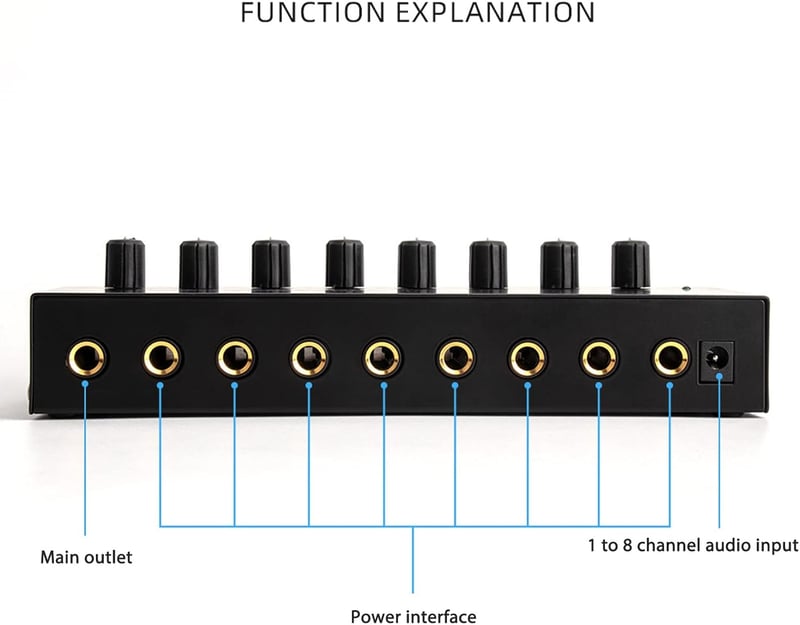 CHICIRIS Fejhallgató Erősítő, Fém Mini Sztereó Fejhallgató Amplifier 8 Csatornás Hordozható 100-240V