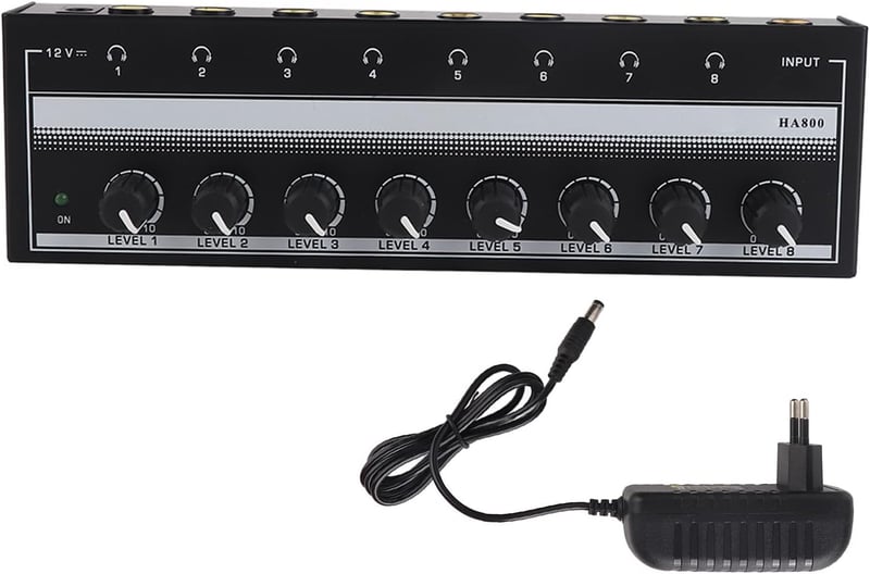 CHICIRIS Fejhallgató Erősítő, Fém Mini Sztereó Fejhallgató Amplifier 8 Csatornás Hordozható 100-240V