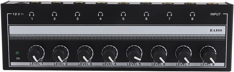 CHICIRIS Fejhallgató Erősítő, Fém Mini Sztereó Fejhallgató Amplifier 8 Csatornás Hordozható 100-240V