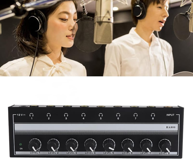 CHICIRIS Fejhallgató Erősítő, Fém Mini Sztereó Fejhallgató Amplifier 8 Csatornás Hordozható 100-240V