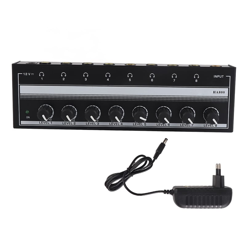 Zosilňovač slúchadiel CHICIRIS, kovový mini stereo slúchadlový zosilňovač 8-kanálový prenosný 100-240V