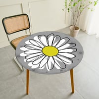 Chickwin-Shop Umývateľný okrúhly obrus 70 cm, elastický, s lotosovým efektom, 3D potlač, vzor sedmokrásky, vonkajší obrus do záhrady, reštaurácie, sivý, 50-60 cm 2