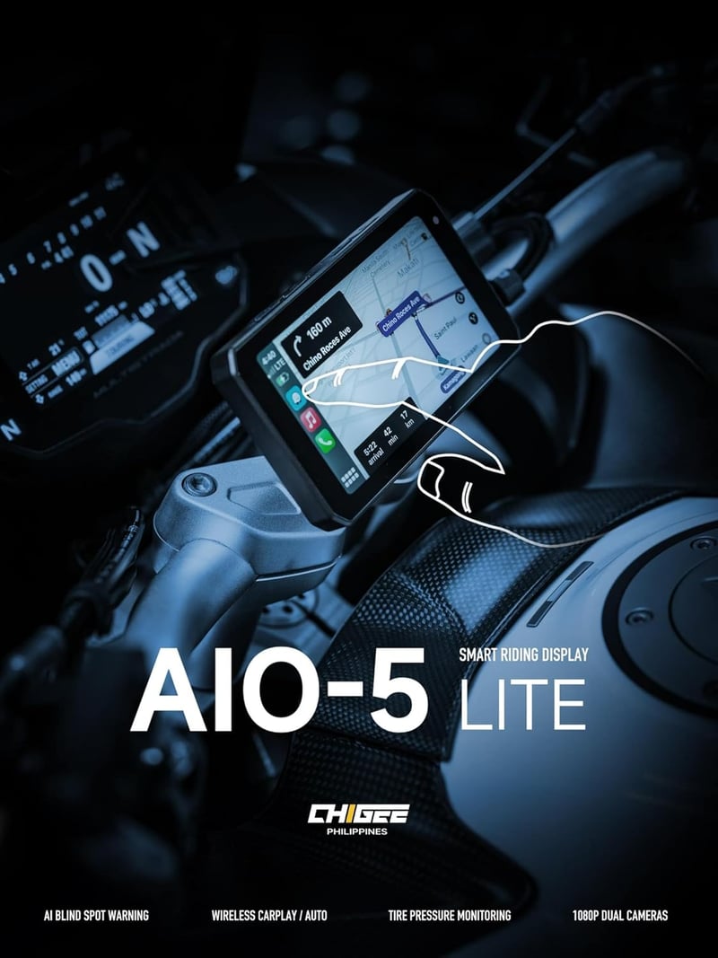 CHIGEE AIO-5 Lite Motorkerékpár CarPlay Android GPS Navigáció, BSD, 5" LCD, IP67 Vízálló szett