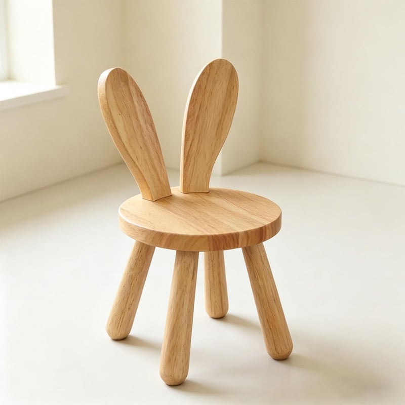 Dječja stolica od punog drva BOFITENG s motivom zečjih ušiju, 45x26 cm, s protukliznim gumenim podlošcima — udubljen naslon i sjedište (stanje: vidi 2. sliku)