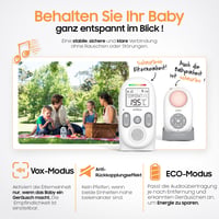 Prenosná detská pestúnka CHILLAX CB360 s 2 bezdrôtovými jednotkami, režimom VOX a Eco, snímačom teploty, dosahom 340 m, nočným svetlom, 5 uspávankami a 13-hodinovou výdržou batérie 2