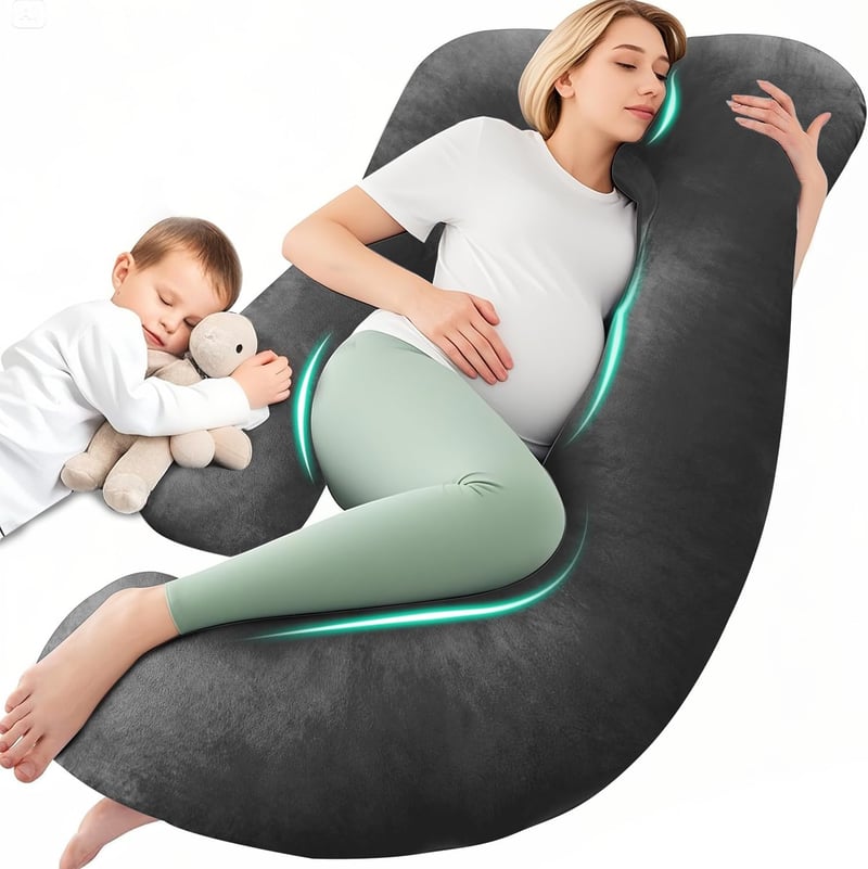 Chilling Home J alakú várandós párna oldalfekvőknek, szoptatási párna velúr borítással