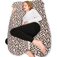 Pernă de Sarcină Chilling Home în Formă de U pentru Dormit pe O Parte, cu Husă, Pernă de Alăptare și Poziționare pentru Femei, Catifea cu Model Leopard 1