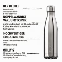 Nerezová termoska Chilly's Original, 750 ml, dvojstenná vákuová izolácia, nepriepustná, bez BPA, opakovane použiteľná, 24 3