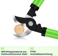Chilymes Kerti Metszőolló SK5 Szénacél Pengével - Könnyű Bypass Ágvágó Friss Fához, 30mm-ig, Tapadásmentes Bevonattal, Fekete/Zöld 4