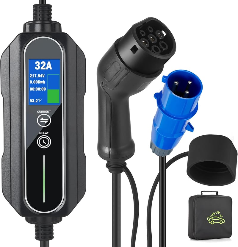 Chinabase Type 2 Elektromos Autó Töltőkábel - 7,4 kW, 32A, 5m, 3-Pin CEE - Univerzális Töltő Minden IEC 62196 Kompatibilis Járműhöz