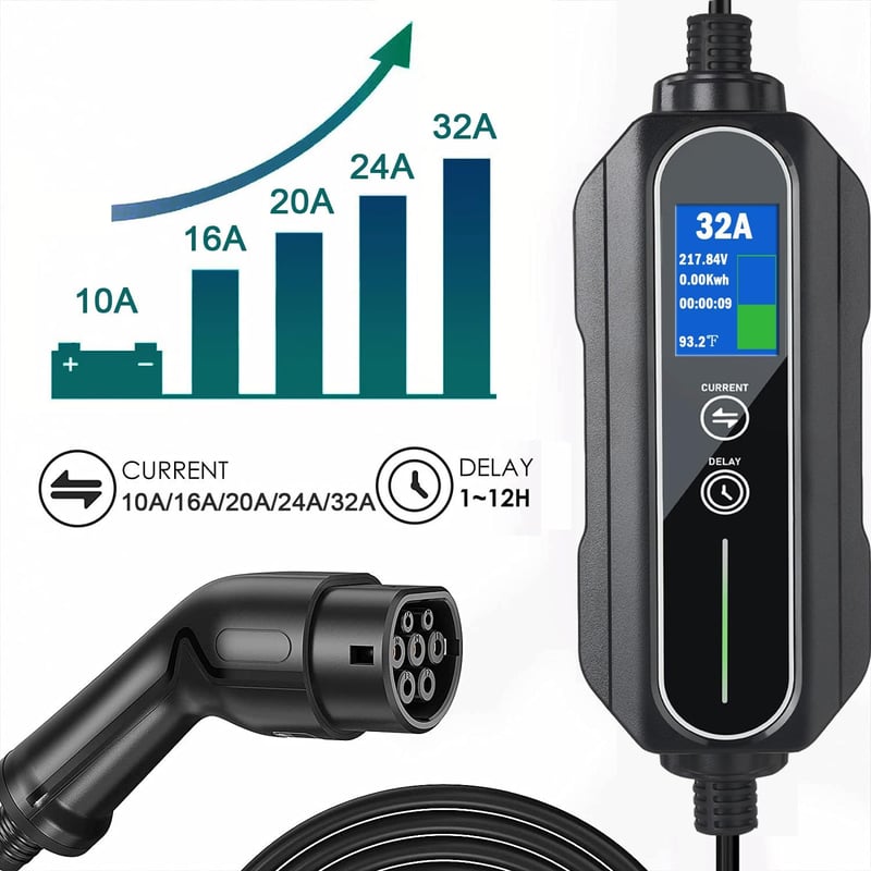 Chinabase Type 2 Elektromos Autó Töltőkábel - 7,4 kW, 32A, 5m, 3-Pin CEE - Univerzális Töltő Minden IEC 62196 Kompatibilis Járműhöz