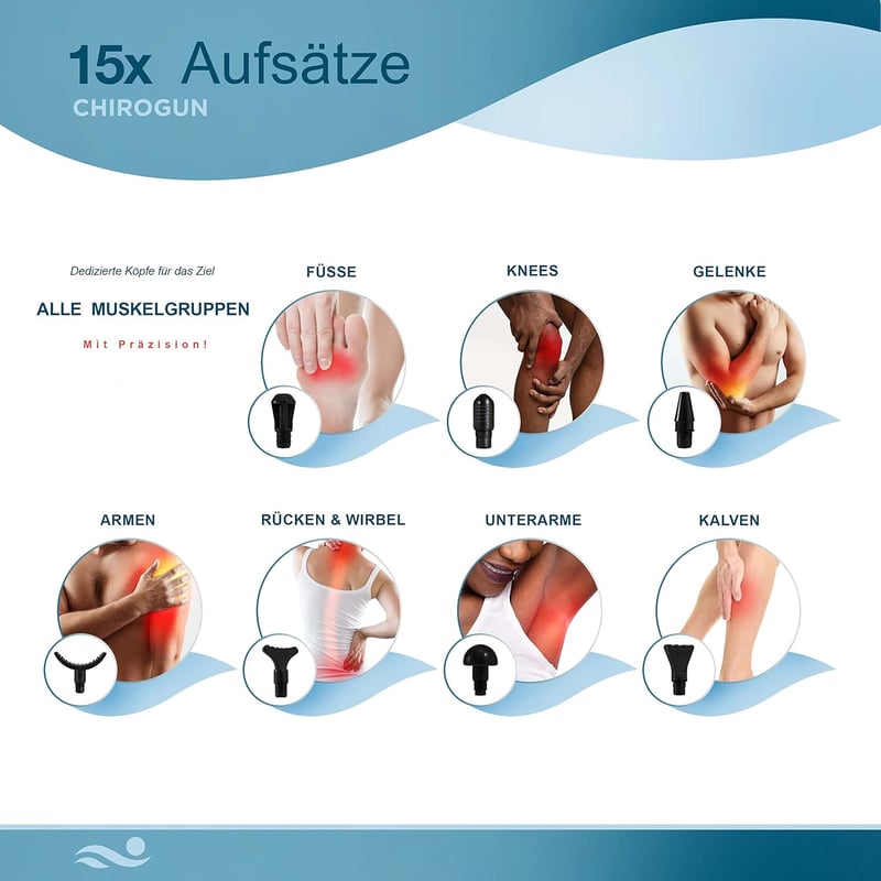 CHIROGUN Masszázspisztoly 14+1 Fejjel - 30 Sebességfokozatú Izommasszírozó Készülék Mély Szöveti Regeneráláshoz, Sportolóknak