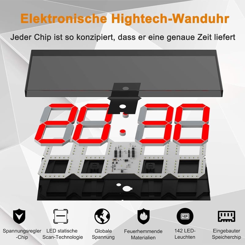 CHKOSDA Falióra LCD Kijelzővel, Visszaszámlálás, Távirányító, Automatikus Fényerő