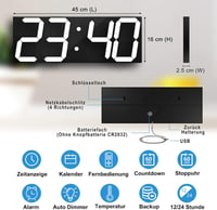 CHKOSDA Falióra LCD Kijelzővel, Visszaszámlálás, Távirányító, Automatikus Fényerő 2