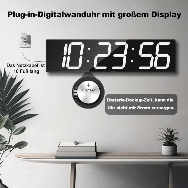 CHKOSDA Óriási LED Falióra Automatikus Dimmerrel, Távirányítós Számláló, 70cm Kijelző, Fehér