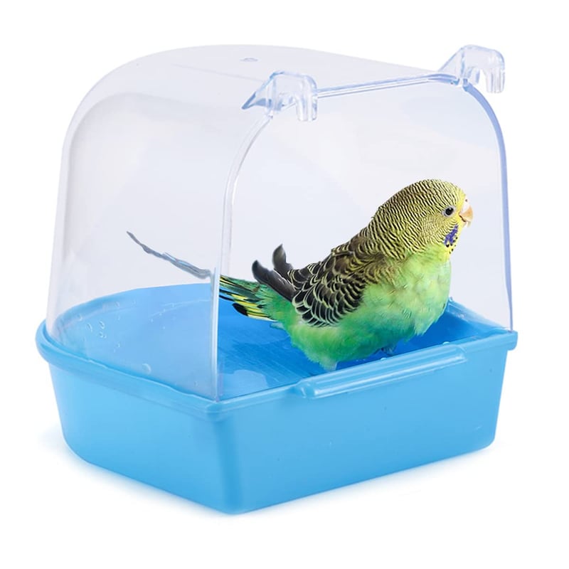 CHmiss Vtáčia vaňa pre papagáje a malé vtáky - Modrý plastový kúpeľ do klietky - Pre sýkorky, andulky - 13x13x13,5 cm