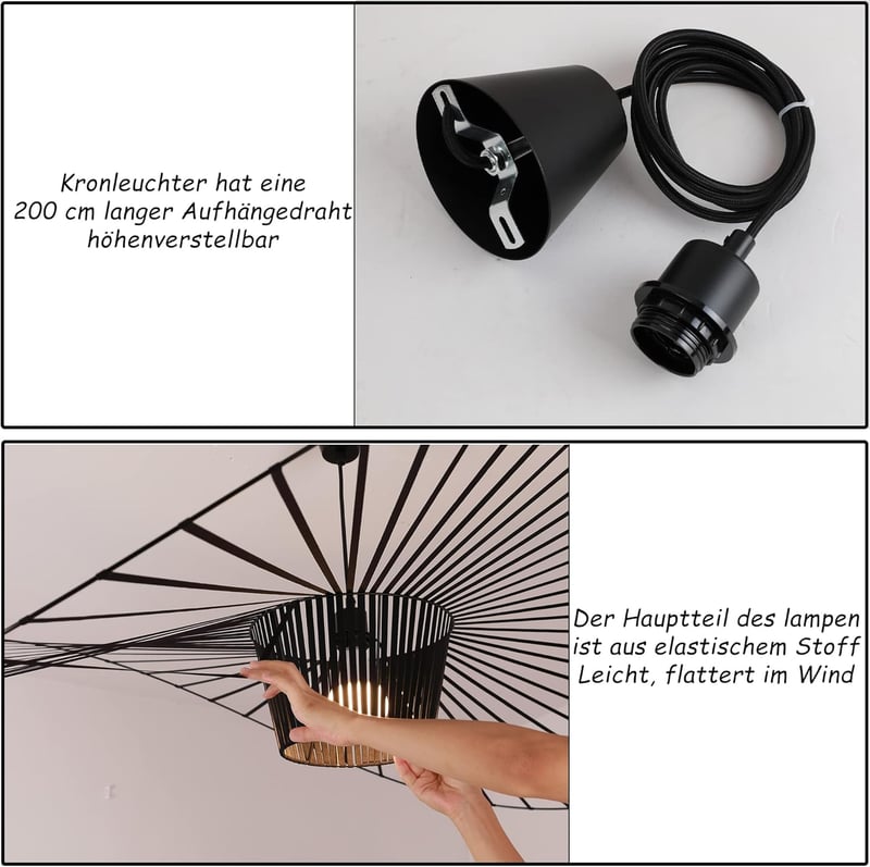 CHNB Vertigo Függőlámpa 100 cm Fekete - Modern Art Deco Csillár Állítható Fényerővel, Könnyű Üvegszálas Dizájn Étkezőbe, Nappaliba

AI: I've