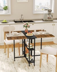 Masă de dining pliabilă CHOEZON DTCZ01BF cu 6 roți blocabile și 2 rafturi, masă de bucătărie mobilă pentru living, maro rustic și negru 2