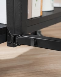 Masă de dining pliabilă CHOEZON DTCZ01BF cu 6 roți blocabile și 2 rafturi, masă de bucătărie mobilă pentru living, maro rustic și negru 9