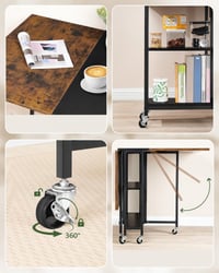 Masă de dining pliabilă CHOEZON DTCZ01BF cu 6 roți blocabile și 2 rafturi, masă de bucătărie mobilă pentru living, maro rustic și negru 8