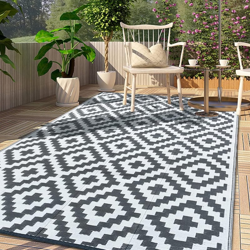 CHOSHOME Kültéri Szőnyeg Szürke 120x180cm - Vízlepergető, UV-Álló, Csúszásmentes Erkély Szőnyeg Újrahasznosított Műanyagból Kempinghez, 120x180CM - 120 x 180 cm, Grey