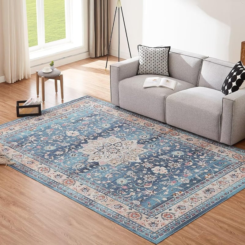 CHOSHOME Mosható Nappali Szőnyeg 160x230 cm - Kék Vintage Boho Mintás Mikroszálas Padlószőnyeg, Csúszásmentes Alacsony Szálú, Beltéri-Kültér