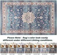 CHOSHOME Mosható Nappali Szőnyeg 160x230 cm - Kék Vintage Boho Mintás Mikroszálas Padlószőnyeg, Csúszásmentes Alacsony Szálú, Beltéri-Kültér 5