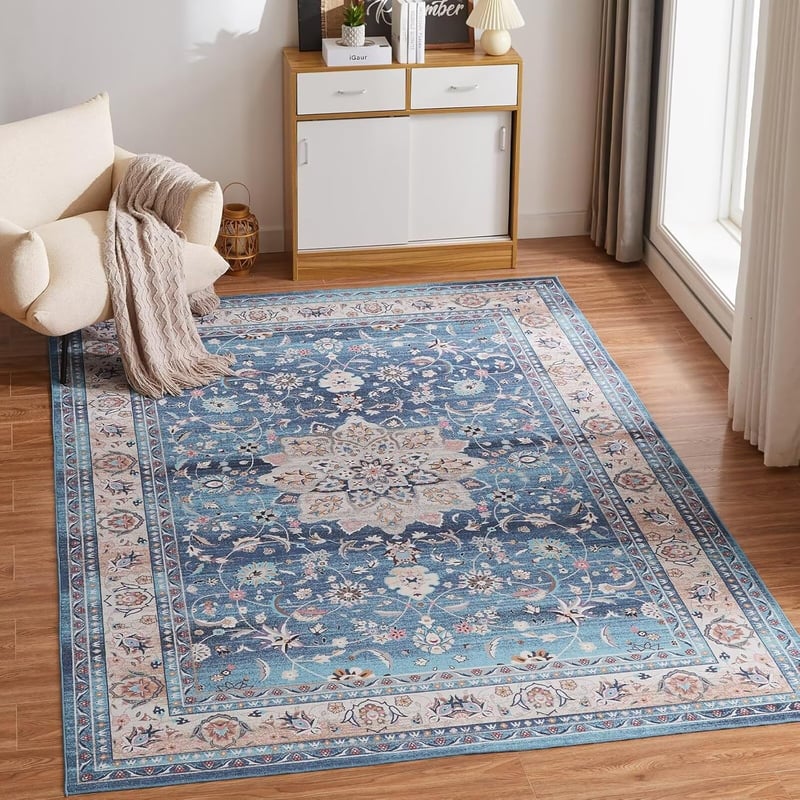 CHOSHOME Mosható Nappali Szőnyeg 160x230 cm - Kék Vintage Boho Mintás Mikroszálas Padlószőnyeg, Csúszásmentes Alacsony Szálú, Beltéri-Kültér