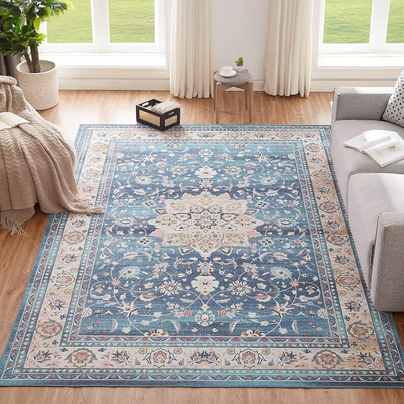 CHOSHOME Mosható Nappali Szőnyeg 160x230 cm - Kék Vintage Boho Mintás Mikroszálas Padlószőnyeg, Csúszásmentes Alacsony Szálú, Beltéri-Kültér