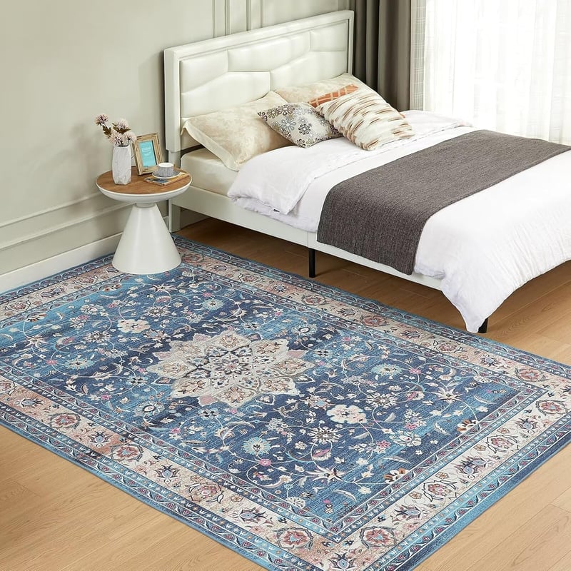 CHOSHOME Mosható Nappali Szőnyeg 160x230 cm - Kék Vintage Boho Mintás Mikroszálas Padlószőnyeg, Csúszásmentes Alacsony Szálú, Beltéri-Kültér