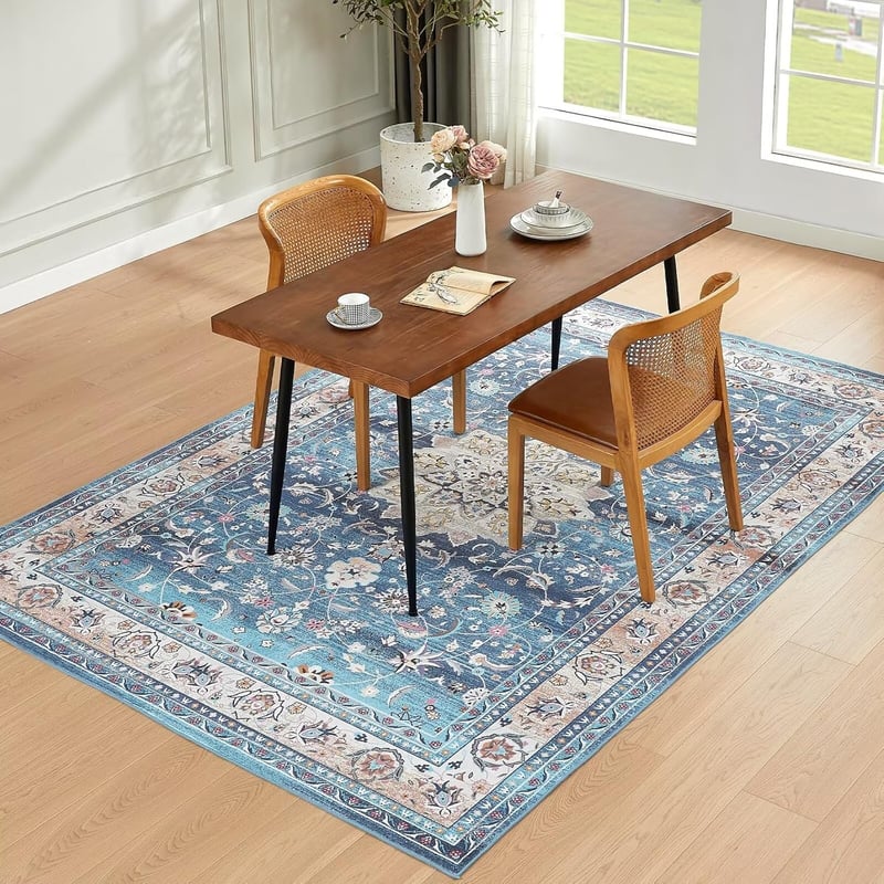 CHOSHOME Mosható Nappali Szőnyeg 160x230 cm - Kék Vintage Boho Mintás Mikroszálas Padlószőnyeg, Csúszásmentes Alacsony Szálú, Beltéri-Kültér
