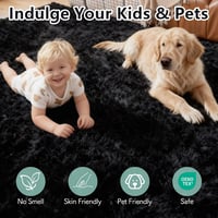 CHOSHOME Puha Shaggy Szőnyeg 200x290cm Fekete Csúszásmentes Alap Nappali Hálószoba 6