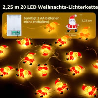 Sunshine Smile Karácsonyi LED Fényfüzér Mikulás Figurával, 2 m, 20 LED, Meleg Fehér, Elemes, 2 Üzemmód, Beltéri Kültéri Vízálló Karácsonyi Dekoráció 3