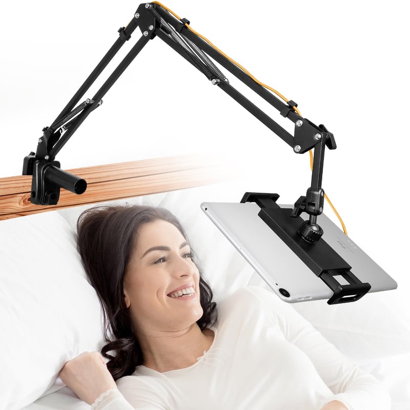 ChromLives držiak na tablet do postele a na stôl, s dlhým ramenom, 360-stupňový flexibilný stojan pre iPad/iPhone/Kindle/Nintendo Switch/iPad mini/Pro/Air zariadenia