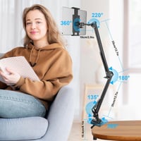 ChromLives držiak na tablet do postele a na stôl, s dlhým ramenom, 360-stupňový flexibilný stojan pre iPad/iPhone/Kindle/Nintendo Switch/iPad mini/Pro/Air zariadenia 2