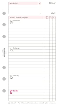 Chronoplan 50247 Napi Tervező 2027 Midi Naptárbetét 96x172 mm 1 Nap 1 Oldal Csere Naptár Időpontfüzet Organizer Univerzális Perforáció 4