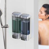 CHUANGDIAN zidni dozator za tekući sapun bez bušenja, za šampon, gel za tuširanje i sapun za ruke, prozirna boca s mogućnošću nadopunjavanja, za kupaonicu i tuš, 320 ml x 2 spremnika, srebrni 6