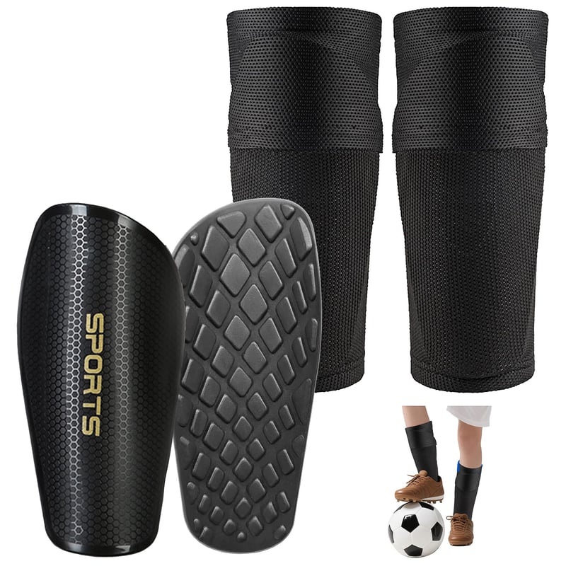 Apărători de tibie pentru copii Chumix, negre, 16,5x8 cm, protecții fotbal pentru copii