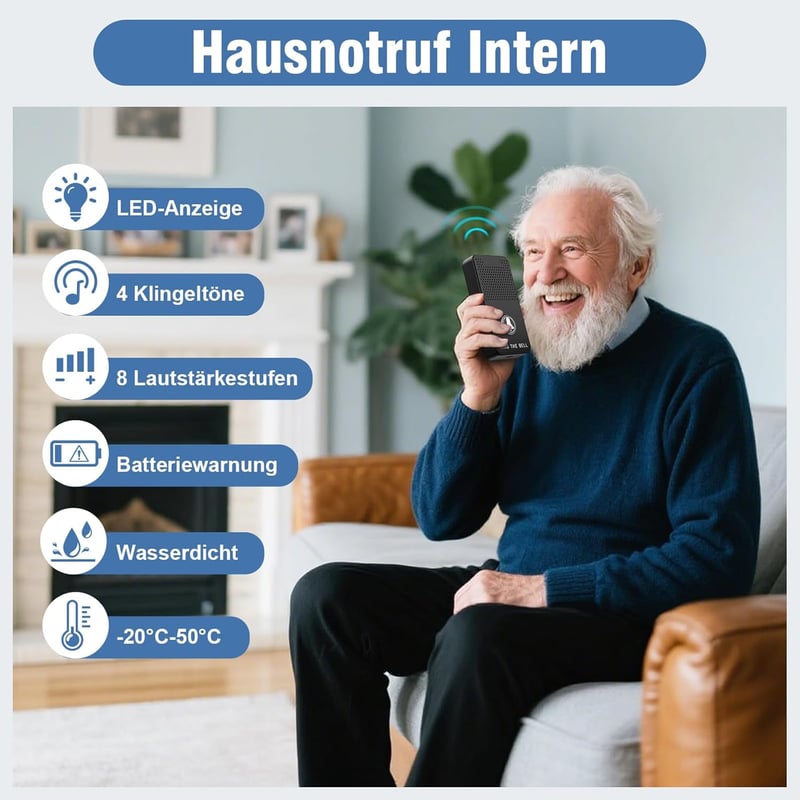 ChunHee Időseknek Vezeték Nélküli Segélyhívó Rendszer 150m SOS Riasztó Hosszú Akkumulátor