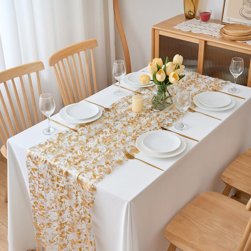 CHUQING Arany Asztalfutó 70x300 cm Esküvői Dekoráció Glitteres Chiffon