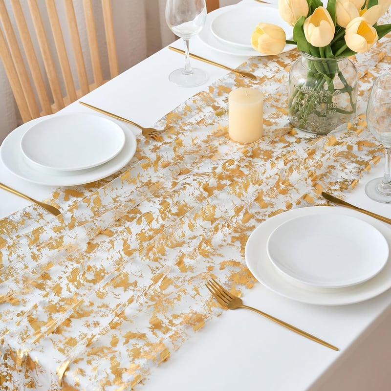 CHUQING Arany Asztalfutó 70x300 cm Esküvői Dekoráció Glitteres Chiffon