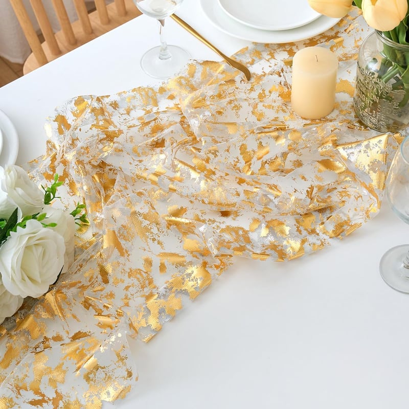 CHUQING Arany Asztalfutó 70x300 cm Esküvői Dekoráció Glitteres Chiffon