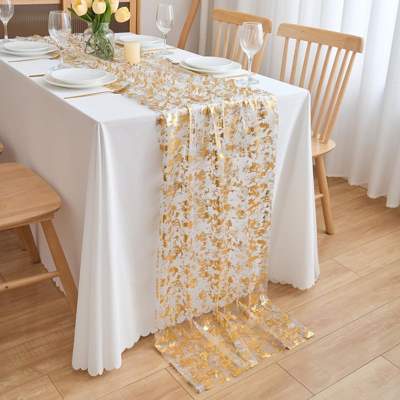CHUQING Arany Asztalfutó 70x300 cm Esküvői Dekoráció Glitteres Chiffon