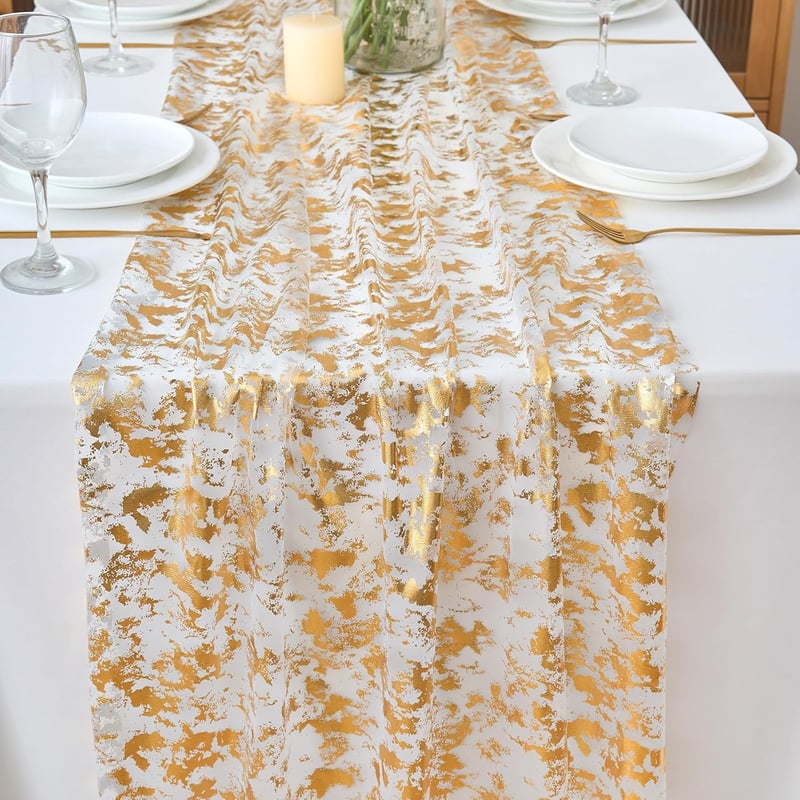 CHUQING Arany Asztalfutó 70x300 cm Esküvői Dekoráció Glitteres Chiffon