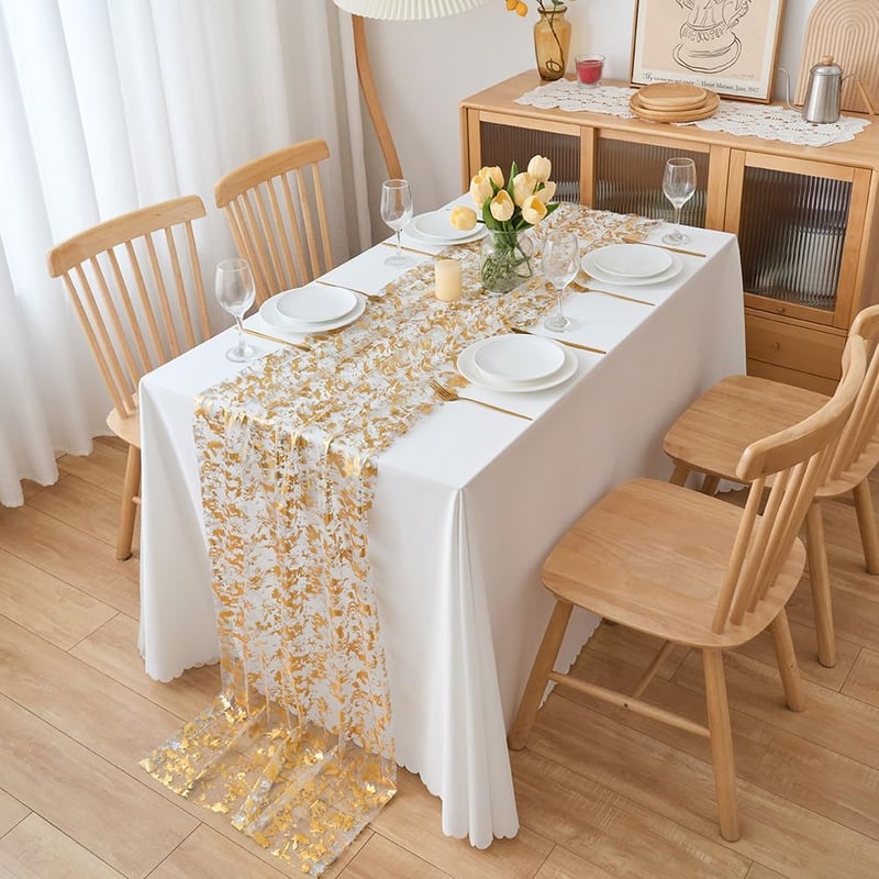 CHUQING Arany Asztalfutó 70x300 cm Esküvői Dekoráció Glitteres Chiffon
