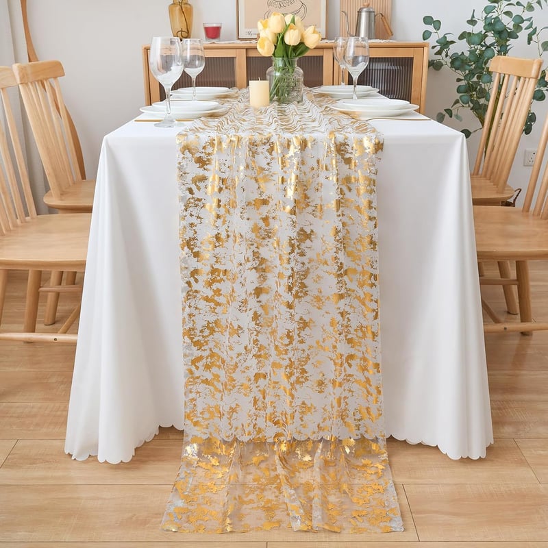 CHUQING Arany Asztalfutó 70x300 cm Esküvői Dekoráció Glitteres Chiffon