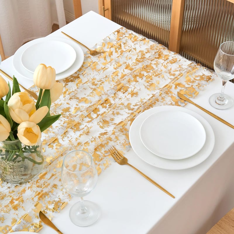 CHUQING Arany Asztalfutó 70x300 cm Esküvői Dekoráció Glitteres Chiffon